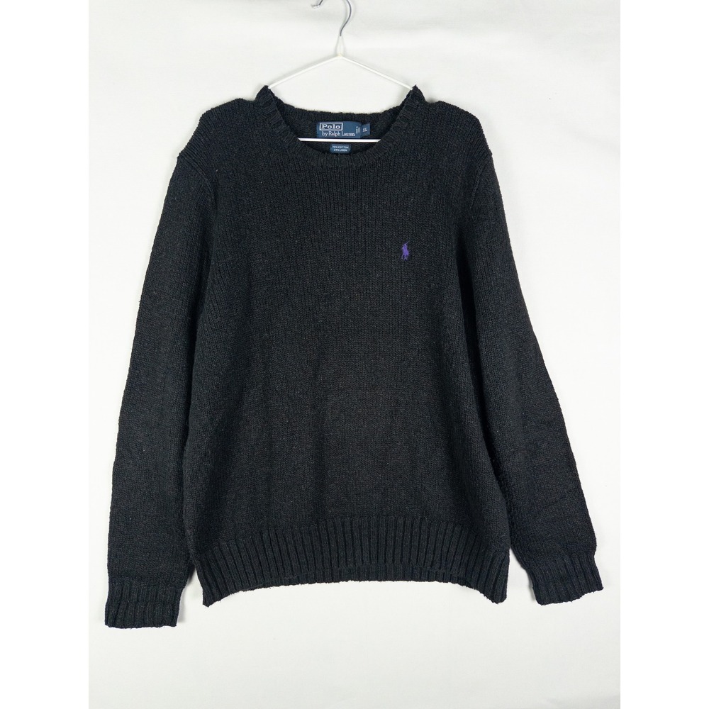 Polo Ralph Lauren Crewneck Knit Sweater Mens XL Black Linen Cotton Preppy Old Mo